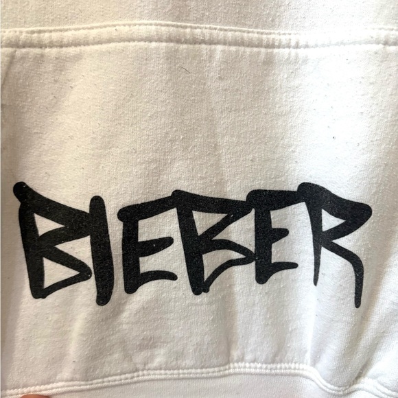 Justin Bieber White Hoodie with Black Graphic - Picture 2 of 4